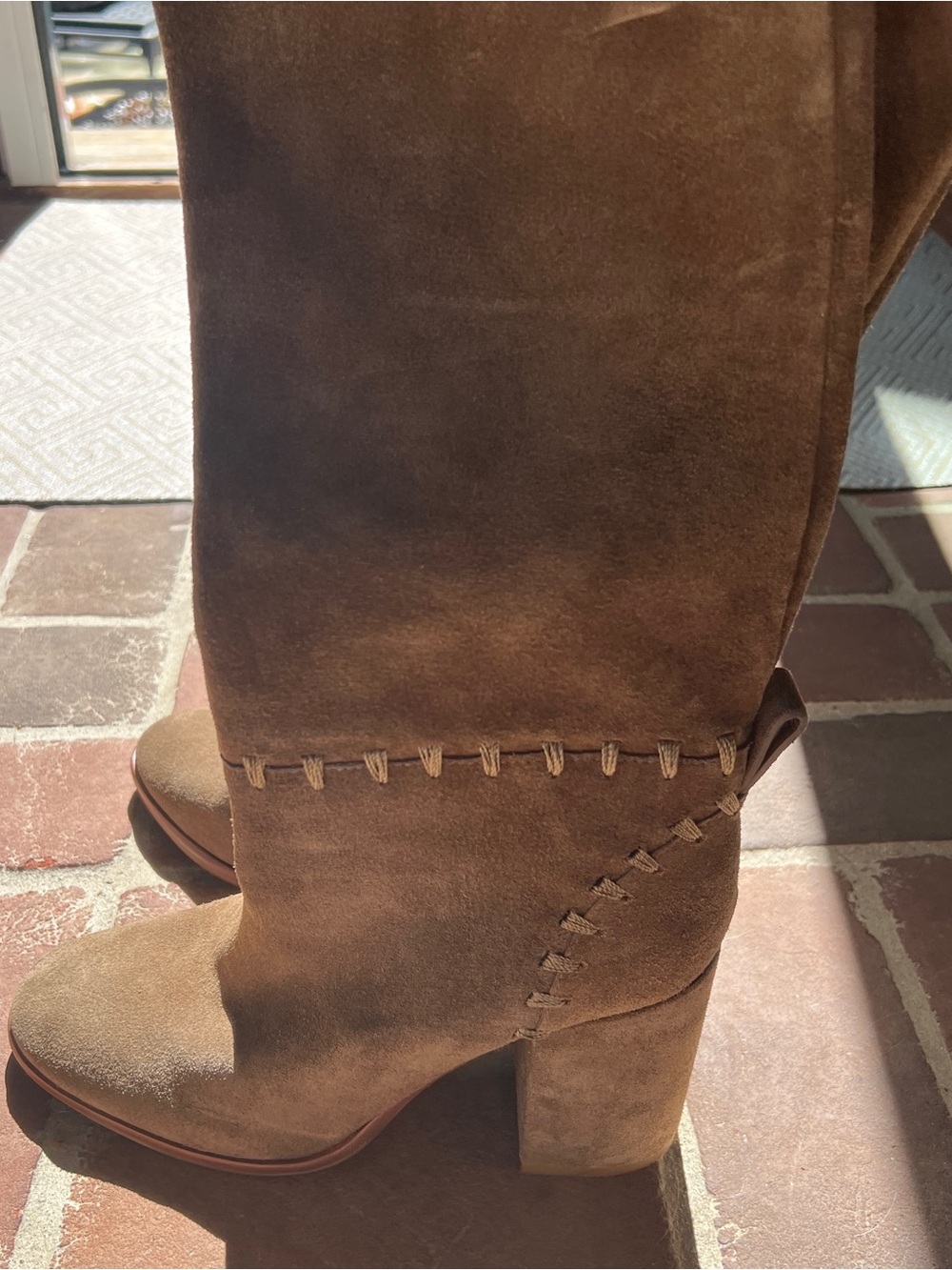 Tory Burch Chestnut Suede Block Heel Knee Boots